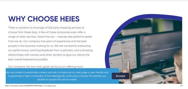 The website for Heies before it was taken down.