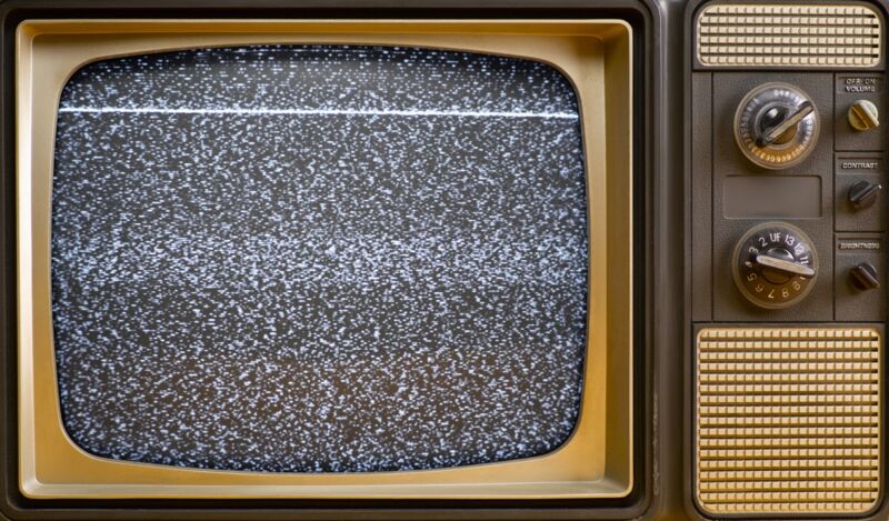 An old television set displaying static.