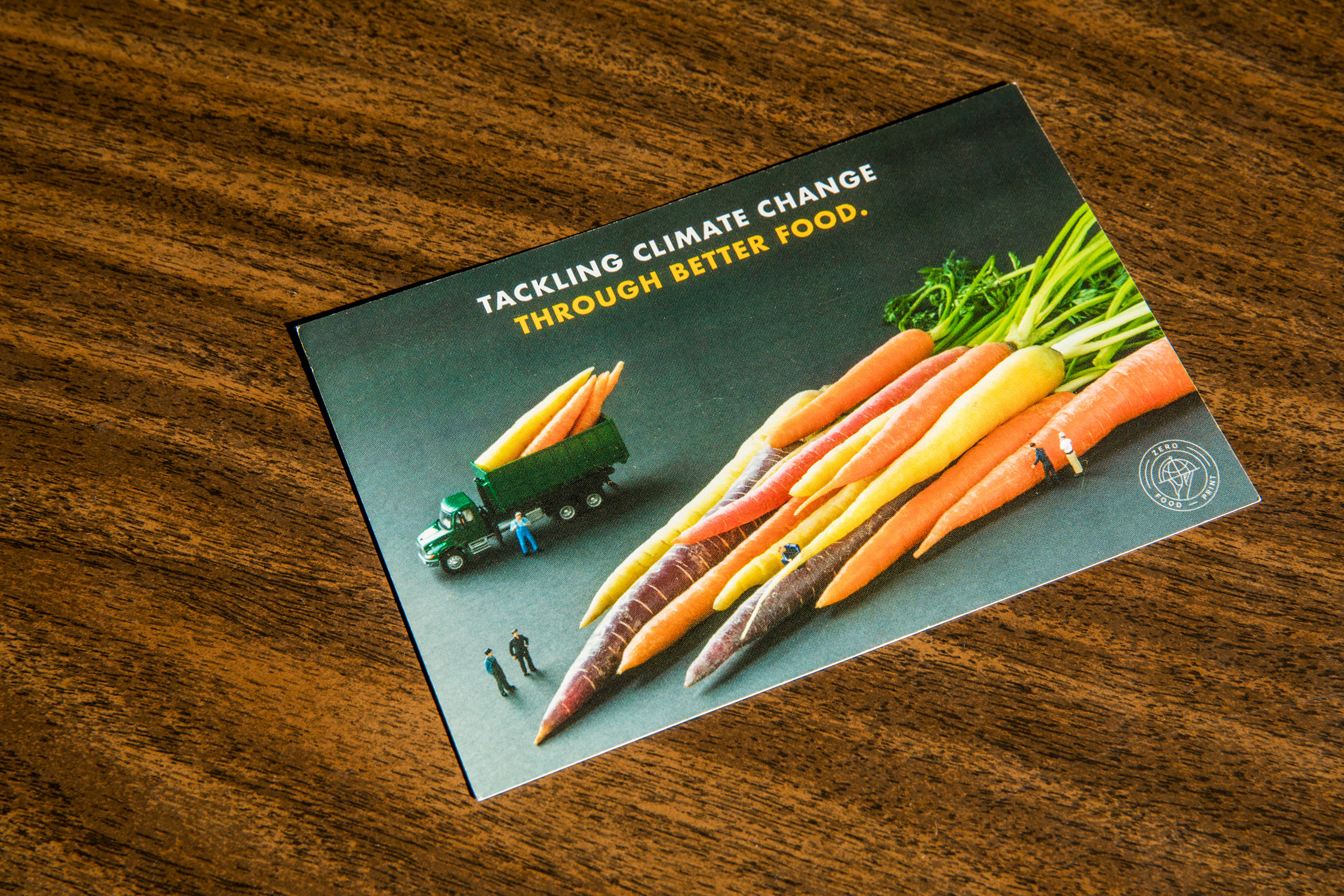 Photograph of a promo card for Zero carbon food