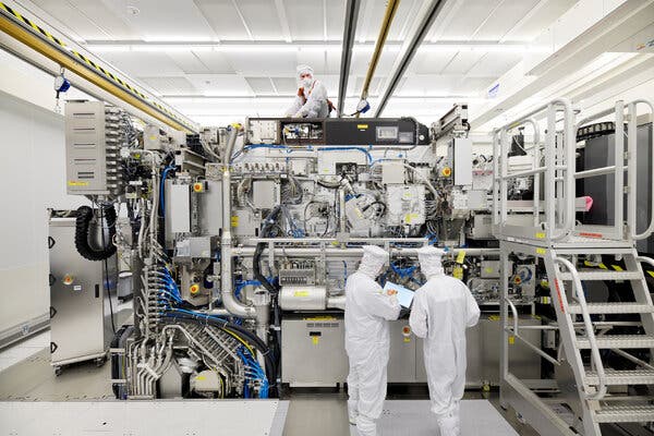 TSMC has mastered the industrial wizardry for making high-performance computer chips. Here, a semiconductor lithography tool was being assembled in the Netherlands.